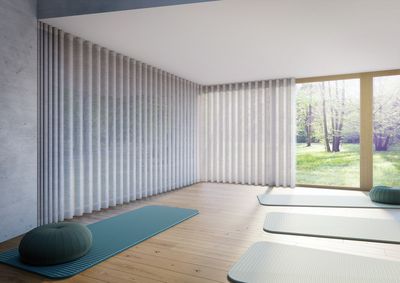 Curtain Systems, SG 3870, Yoga room, recessed curtain track