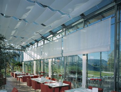 Roman Blind Systems, SG 2120, Colorama 1, Room shot "Paul Klee Zentrum - Restaurant Schöngrün", Berne, Switzerland